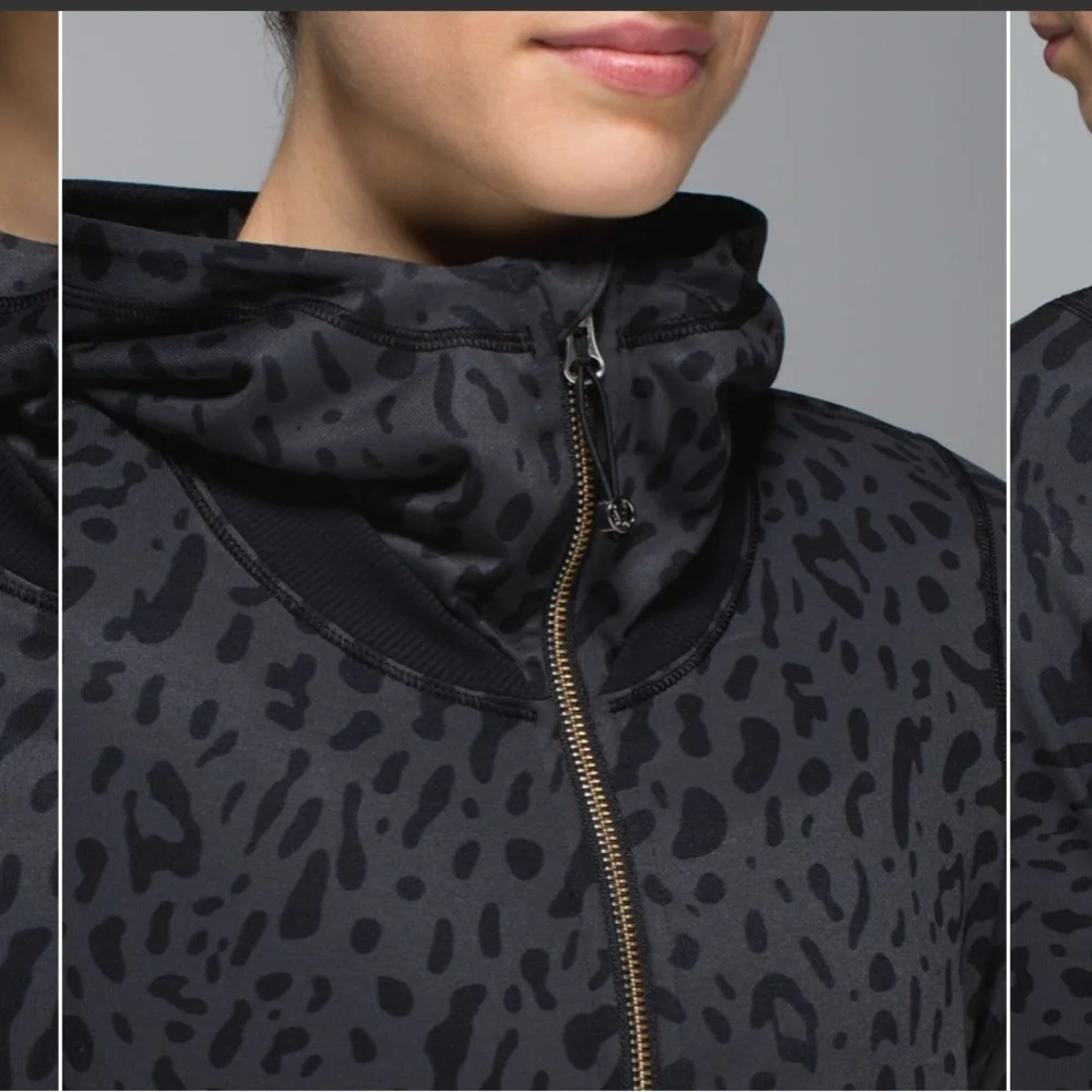 Lululemon Grey Black Namaskar Leopard Animal Swirl zip up scuba hoodie size 4 - Picture 6 of 16